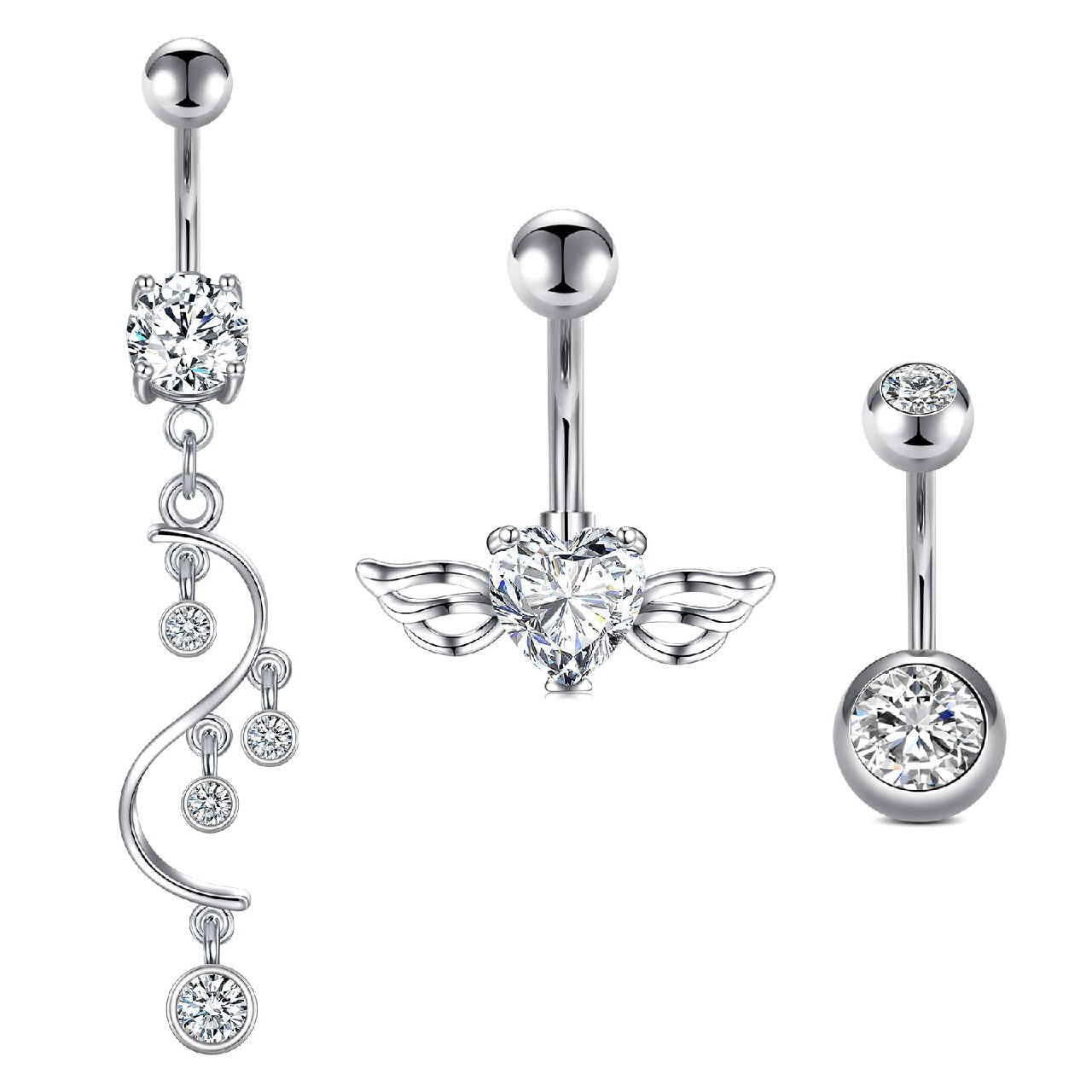 Crdifu 5 unids Anillo de ombligo de acero inoxidable Set 14 Gauge 10mm Barbell ombligo Bares Joya