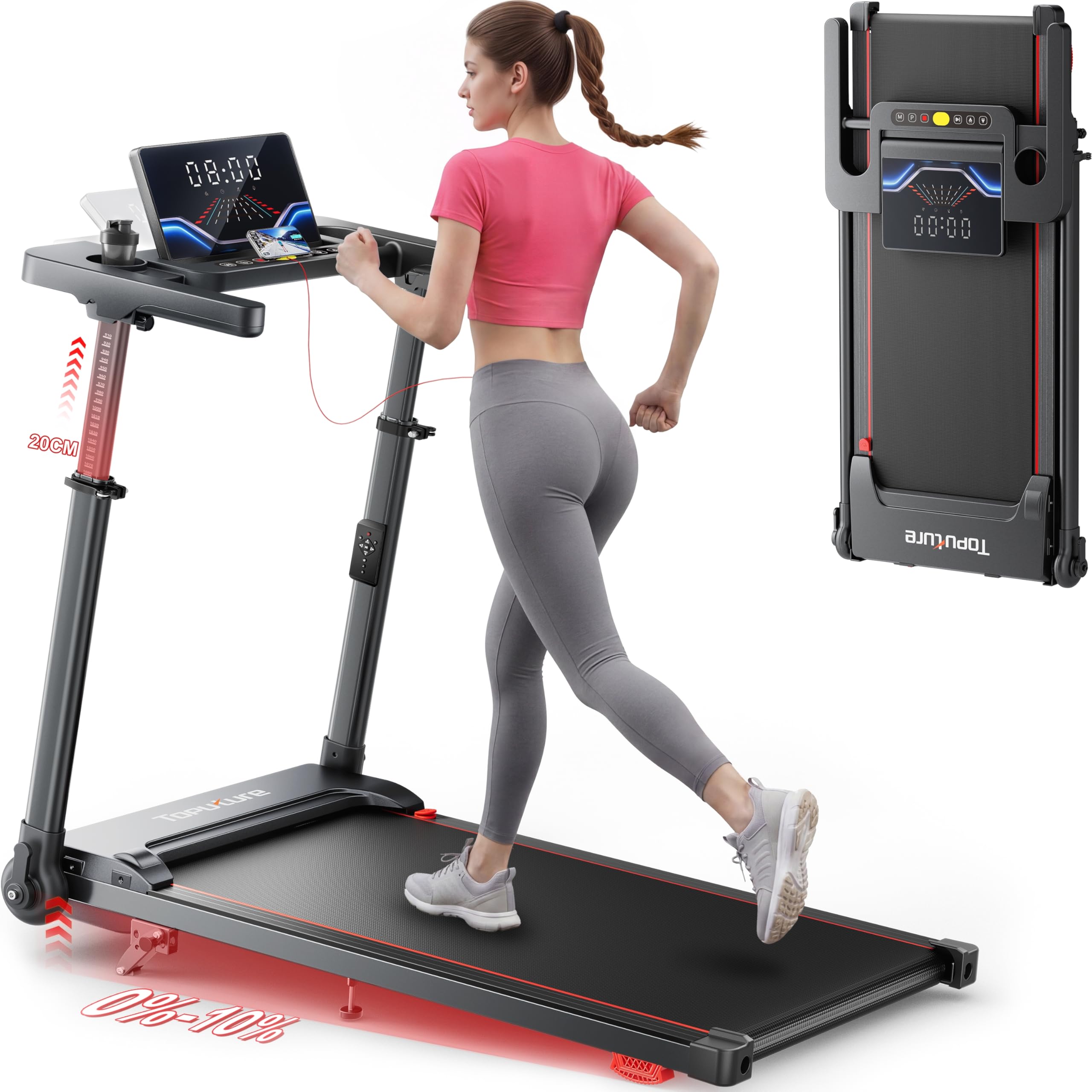 Toputure 6 EN 1 Cinta de Correr Plegable, 0%-5%-10% Inclinación, 12 KM/H, Cinta Andar con Manill