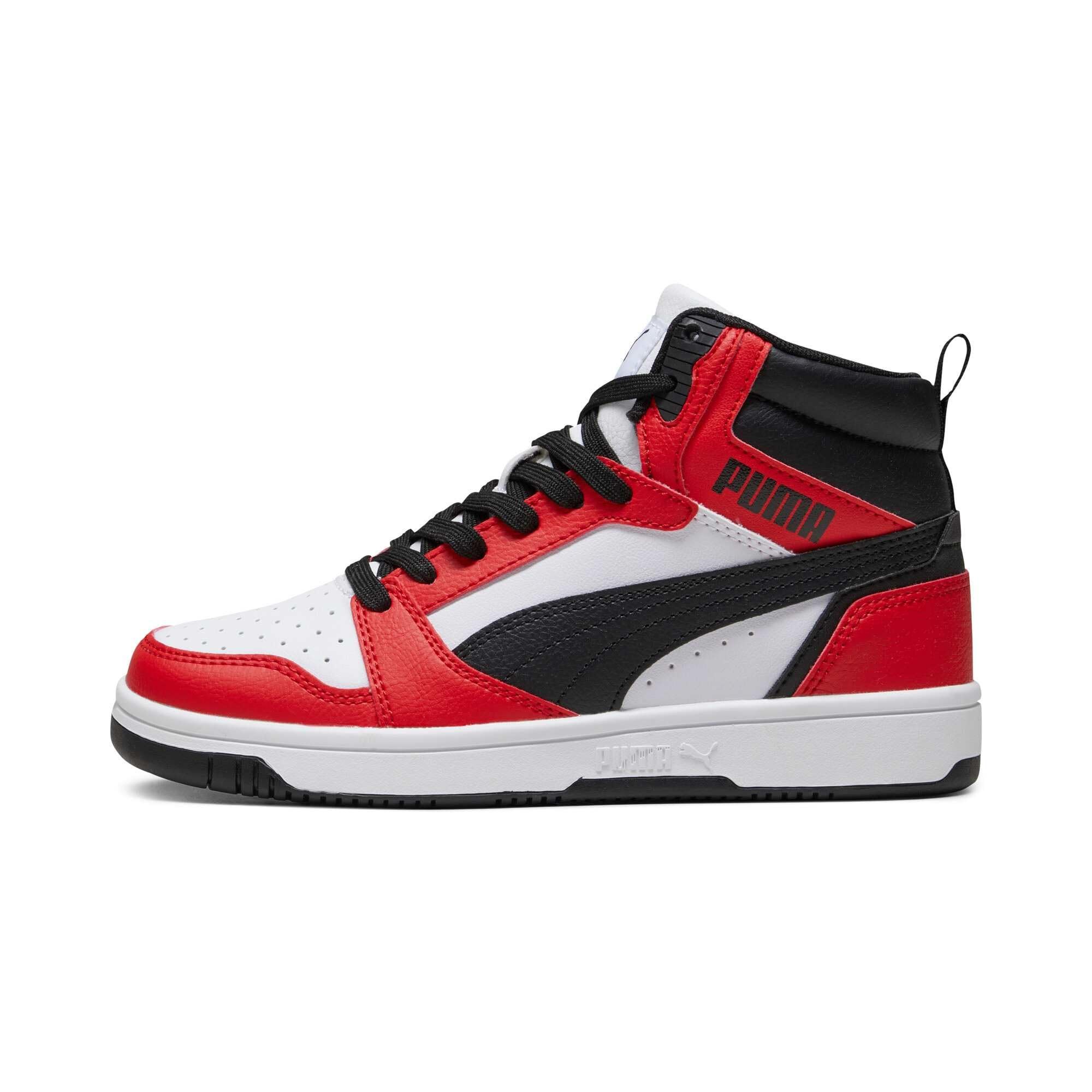 PUMA Unisex Kids Rebound V6 Mid Jr Zapatillas, Puma White Puma Black For All Time Red, 38.5 EU