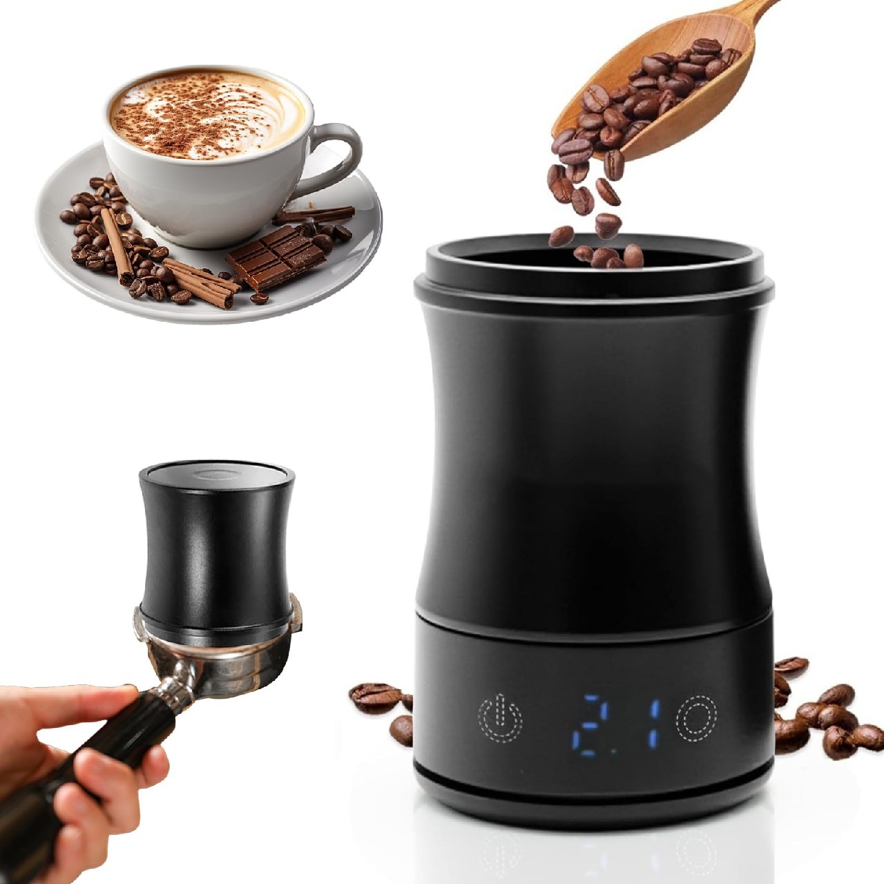 Báscula Digital para Café, Vaso Dosificador Digital con Pantalla LED Báscula Recargable para E
