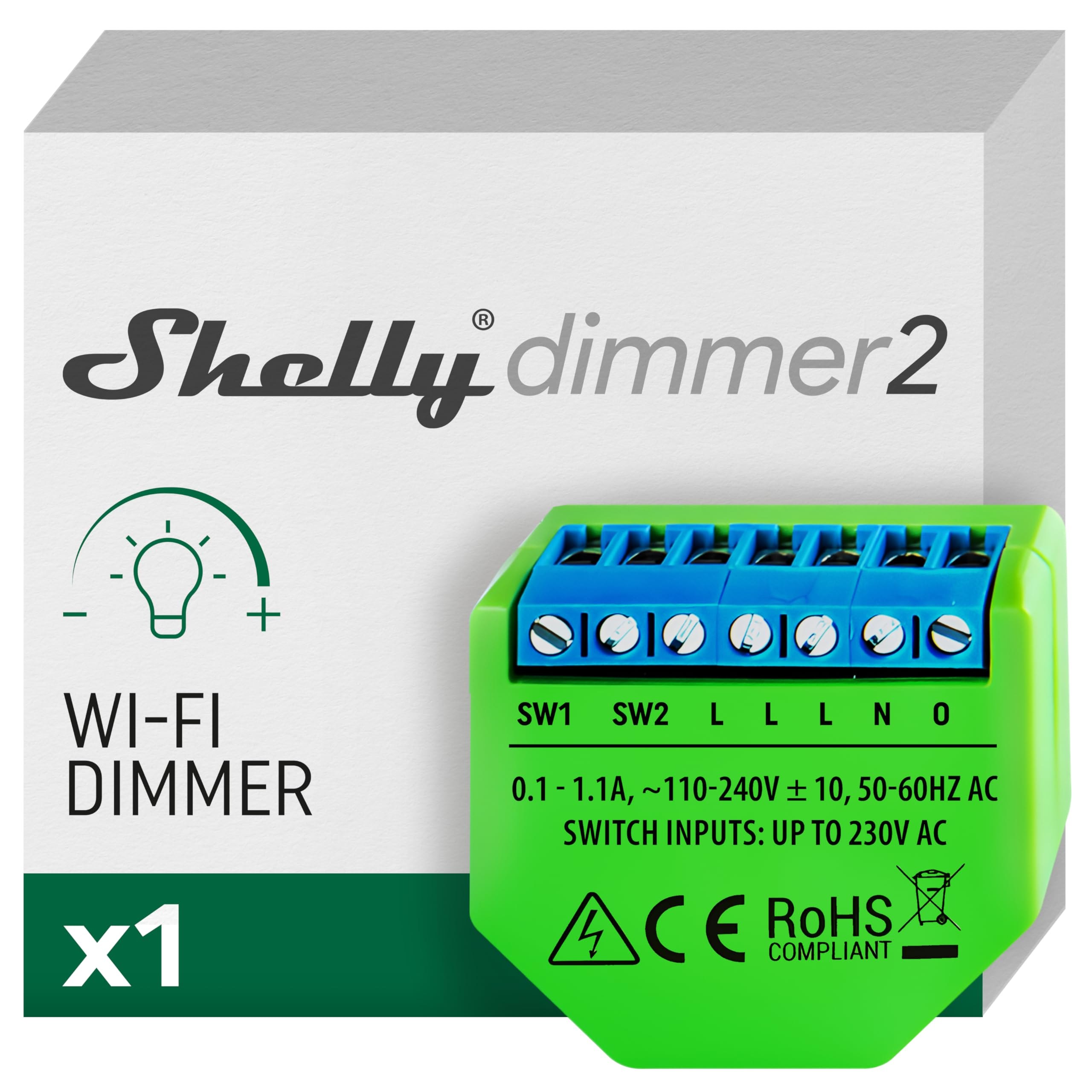 Shelly Dimmer 2, Módulo Regulador de Luz W-Fi, Atenuador Inalámbrico, No necesita neutro, LED 1