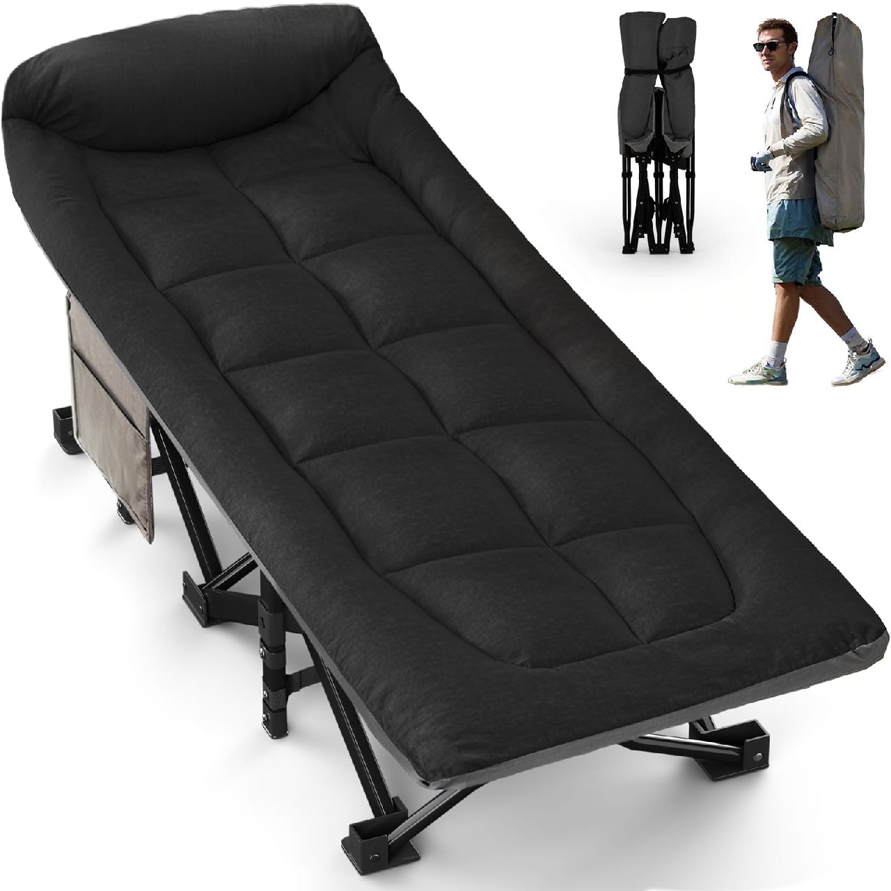 OVERMONT Cama de Camp Plegable con Colchón - Cama de Camp Plegable 190 x 70 x 40 cm - Soporta ha