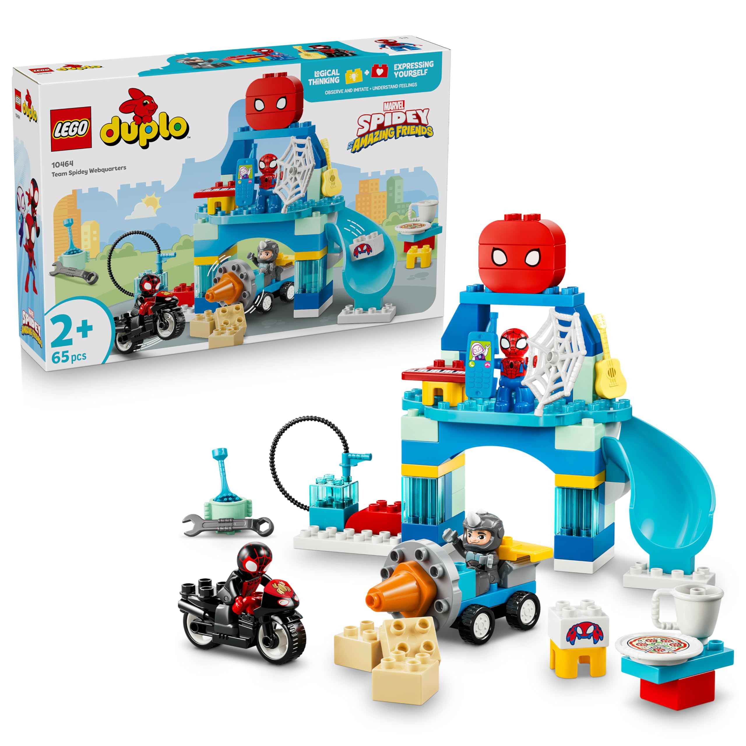 LEGO Duplo Marvel Aracnocuartel de Spidey y su Superequipo – Superhéroes de Juguete con Moto y