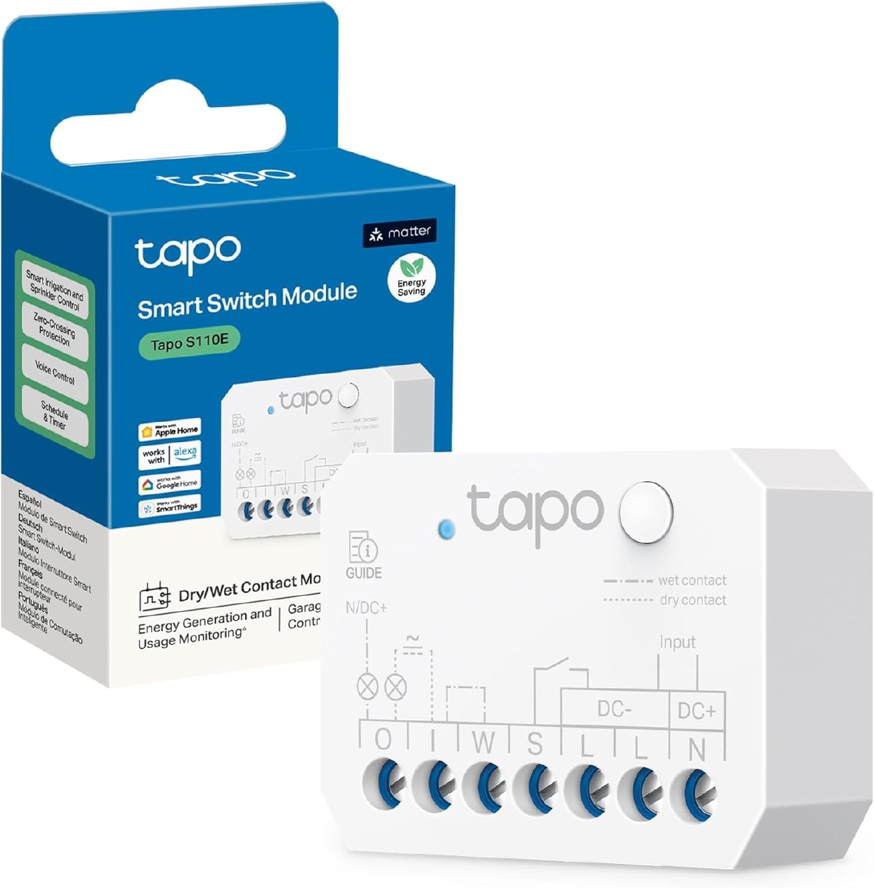 Tapo S110E - Módulo interruptor inteligente Wi-Fi + Bluetooth, contact seco/húmedo, monitor de