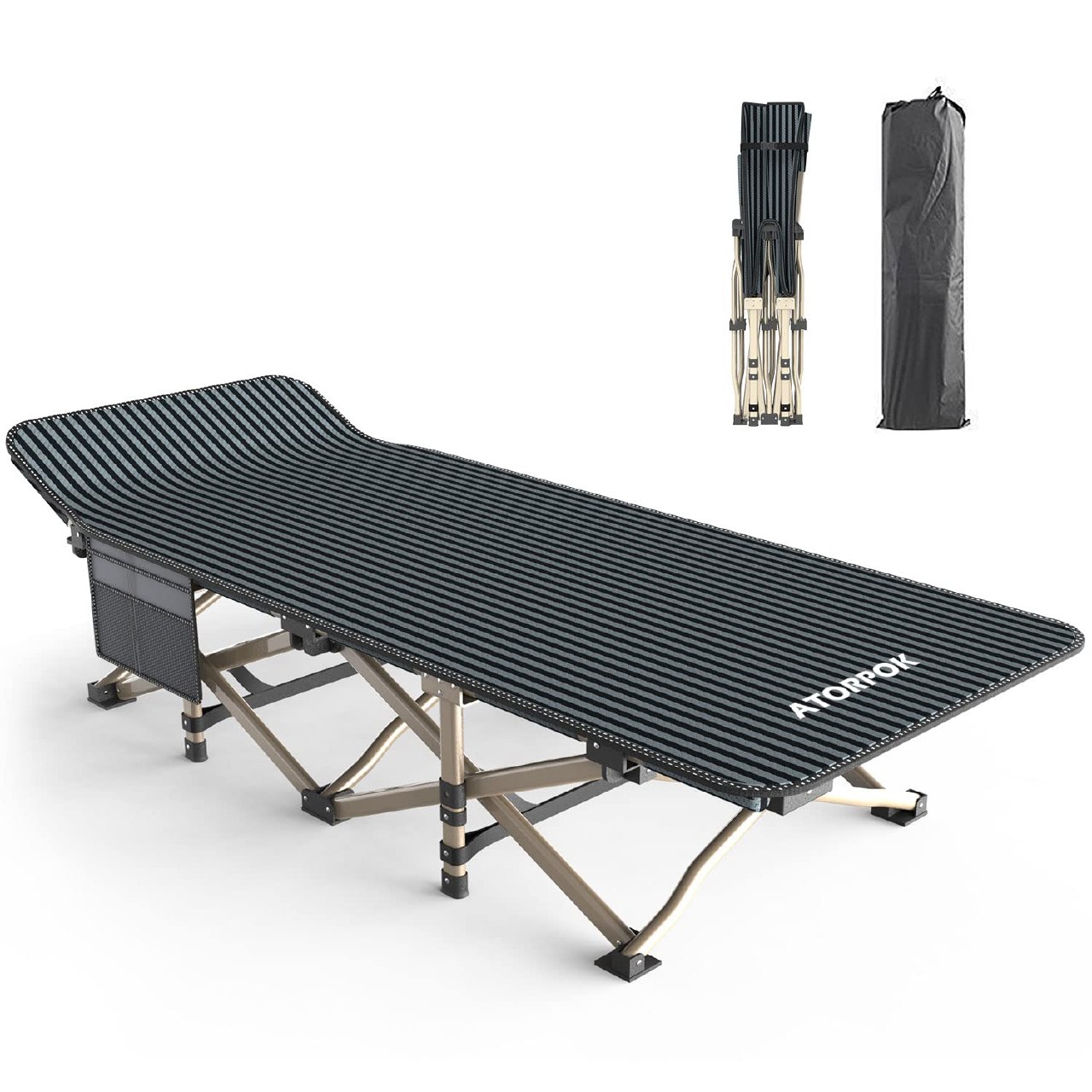 ATORPOK Cama de camping cama plegable plegable, hasta 200 kg, extra ancha, para exterior y jardí
