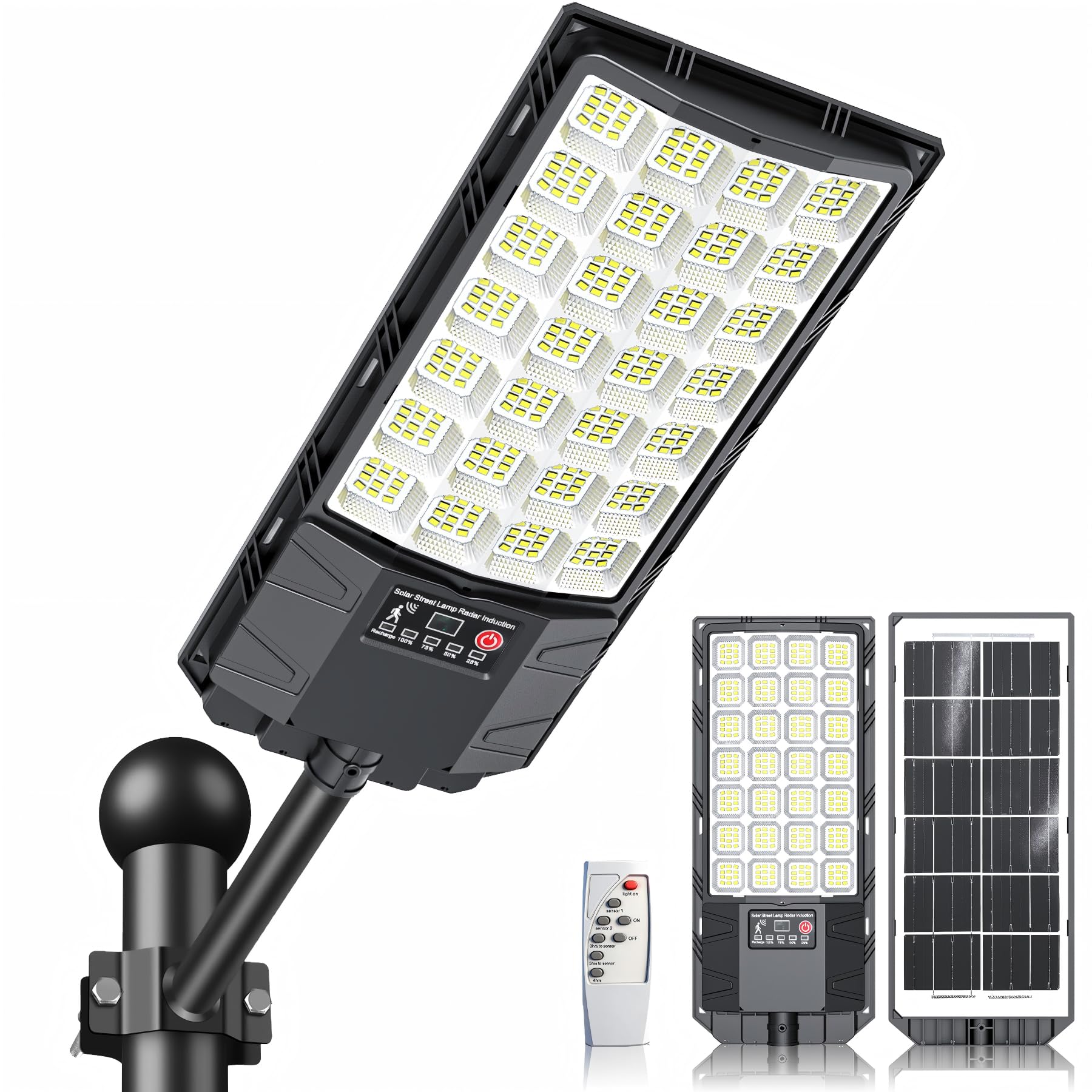 Indmird Farolas Solares Exteriore, 6500K Potente Farola Solar con Sensor de Movimiento, Mando a D