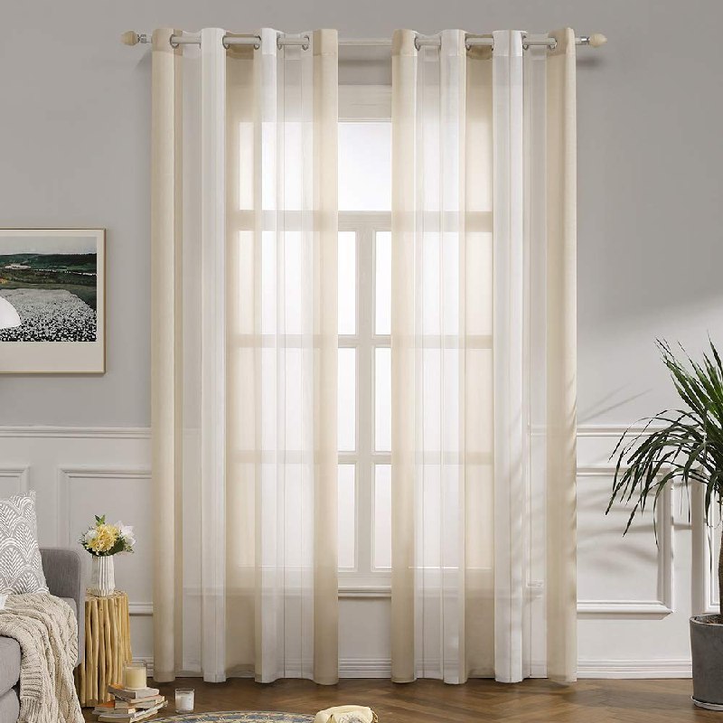 MIULEE Cortinas Salon Modernas con Rayas Blanco y Beige, Bonitas Cortinas Dormitorio Juvenil con