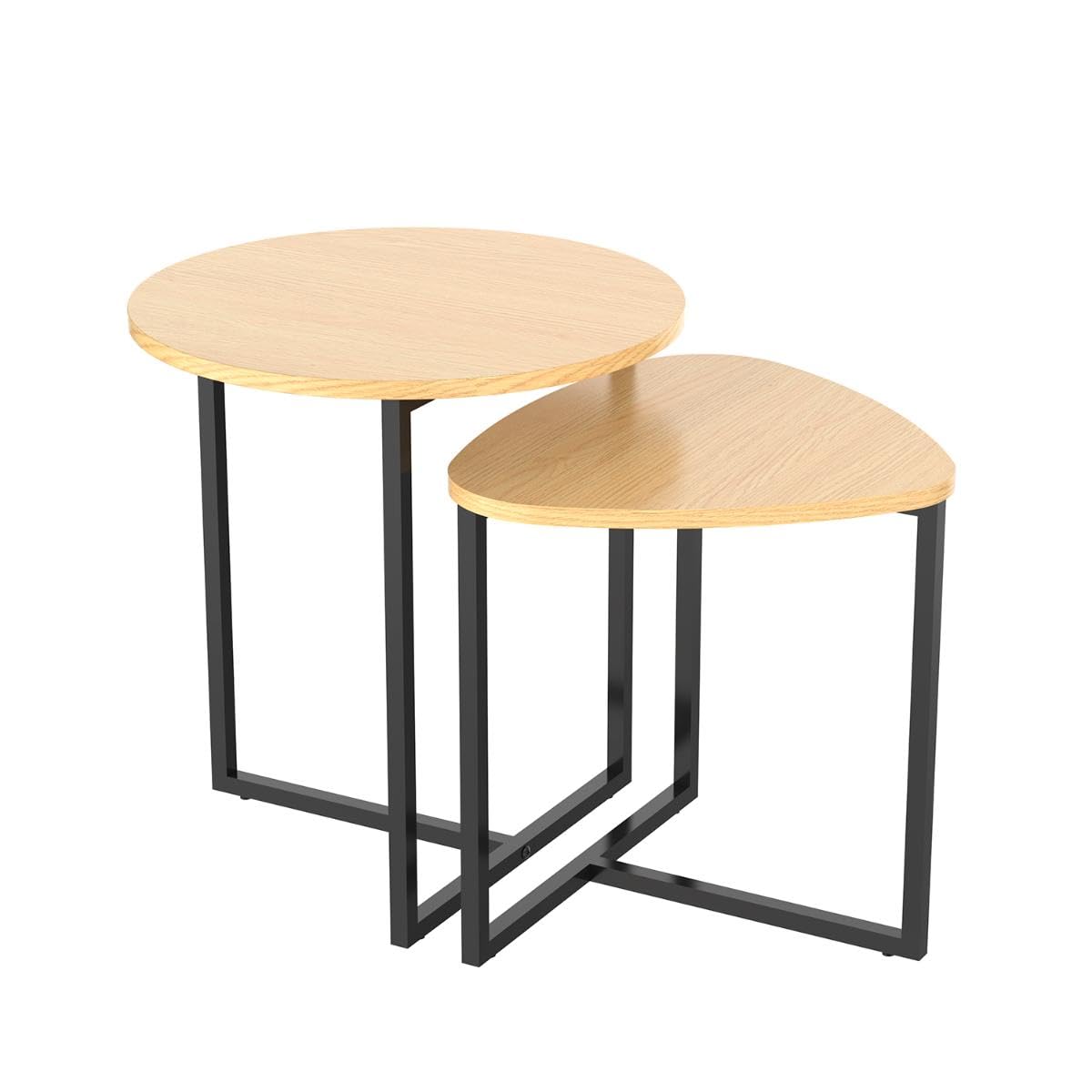 VINTHERA Moa Set 2 Mesas Auxiliares Acero Y Madera 45×47,5cm, 42×36,8×40cm Hierro