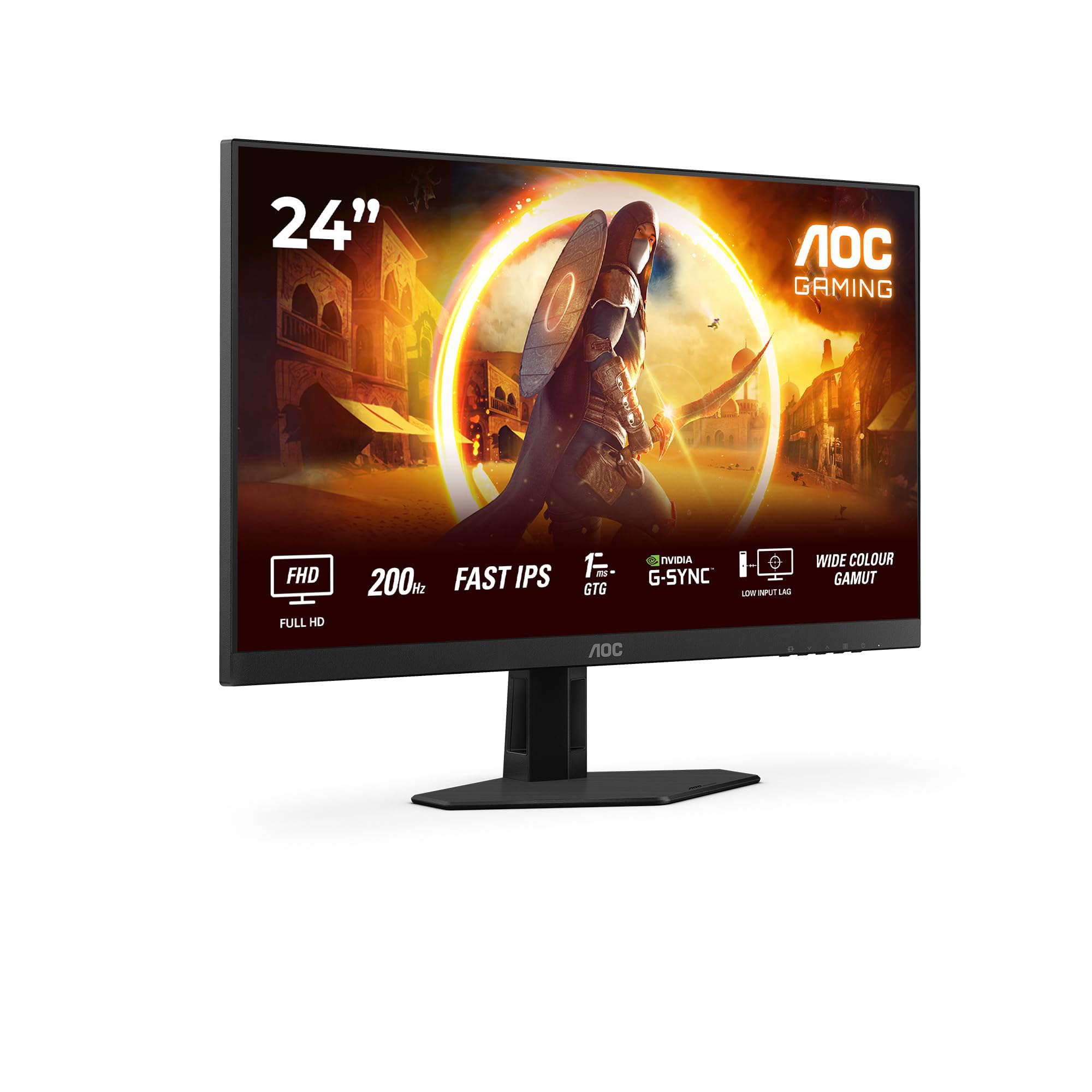AOC 24G4HRE Gaming Monitor 24 Pulgadas 200Hz Panel Fast IPS, 1ms GtG, HDR10, G-Sync Compatible, A