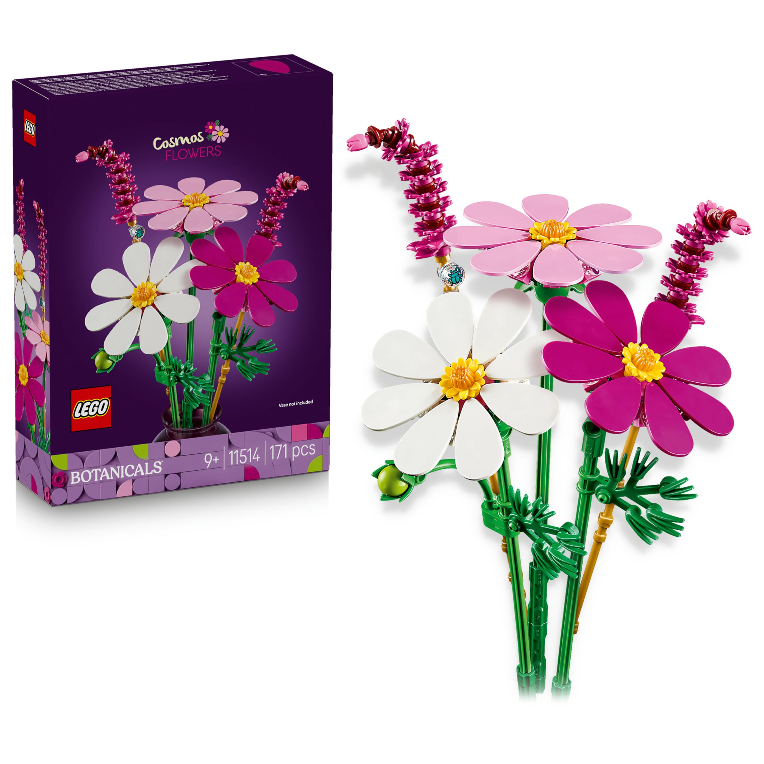 LEGO Botanicals Flores de Cosmos – Ramo de 3 Flores Artificiales de Colores y 2 Plantas Rabo de