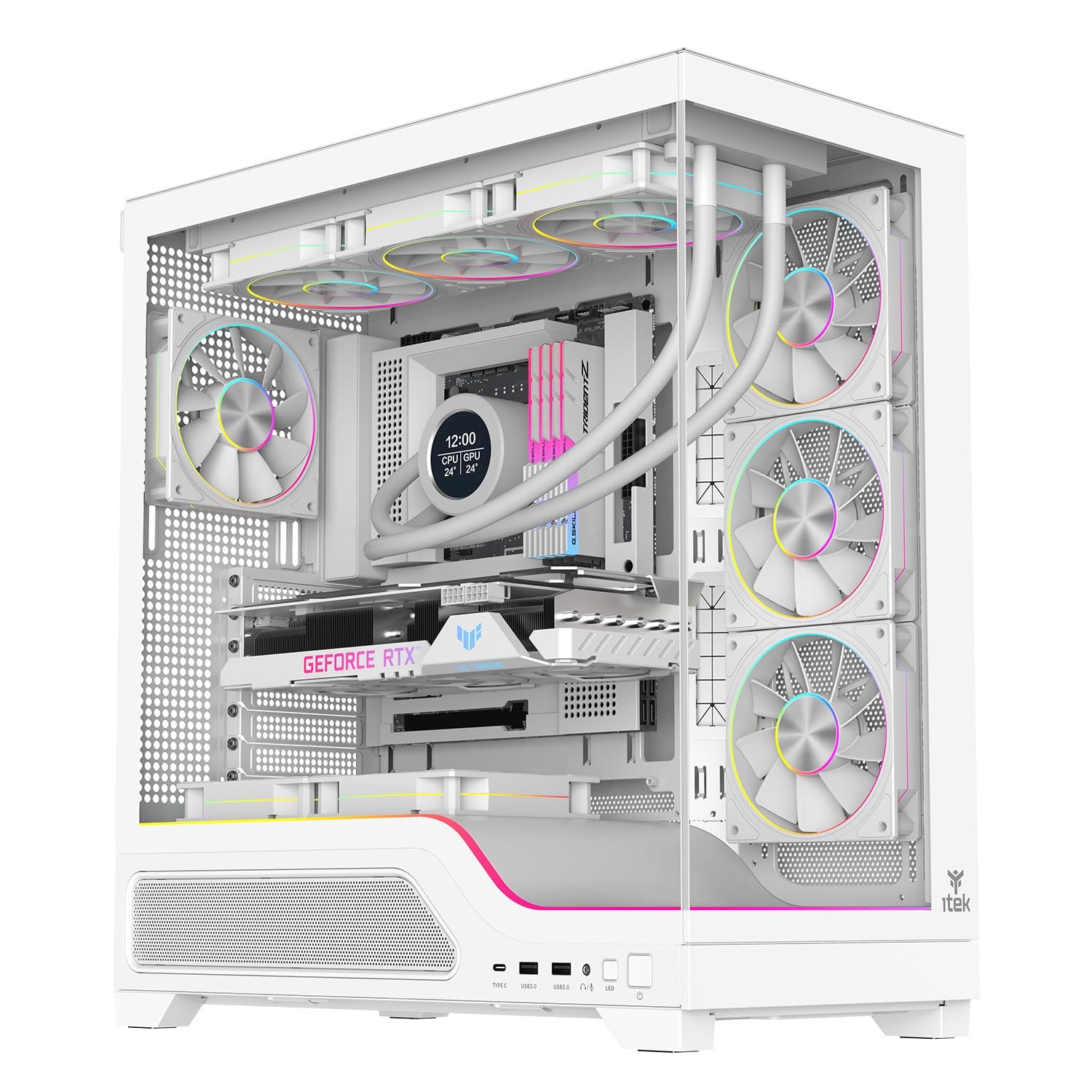 Itek Caja SHOWBUI Wave 82W – Torre ATX con 4 Ventiladores ARGB de 12 cm incluidos, 2× USB 3.0