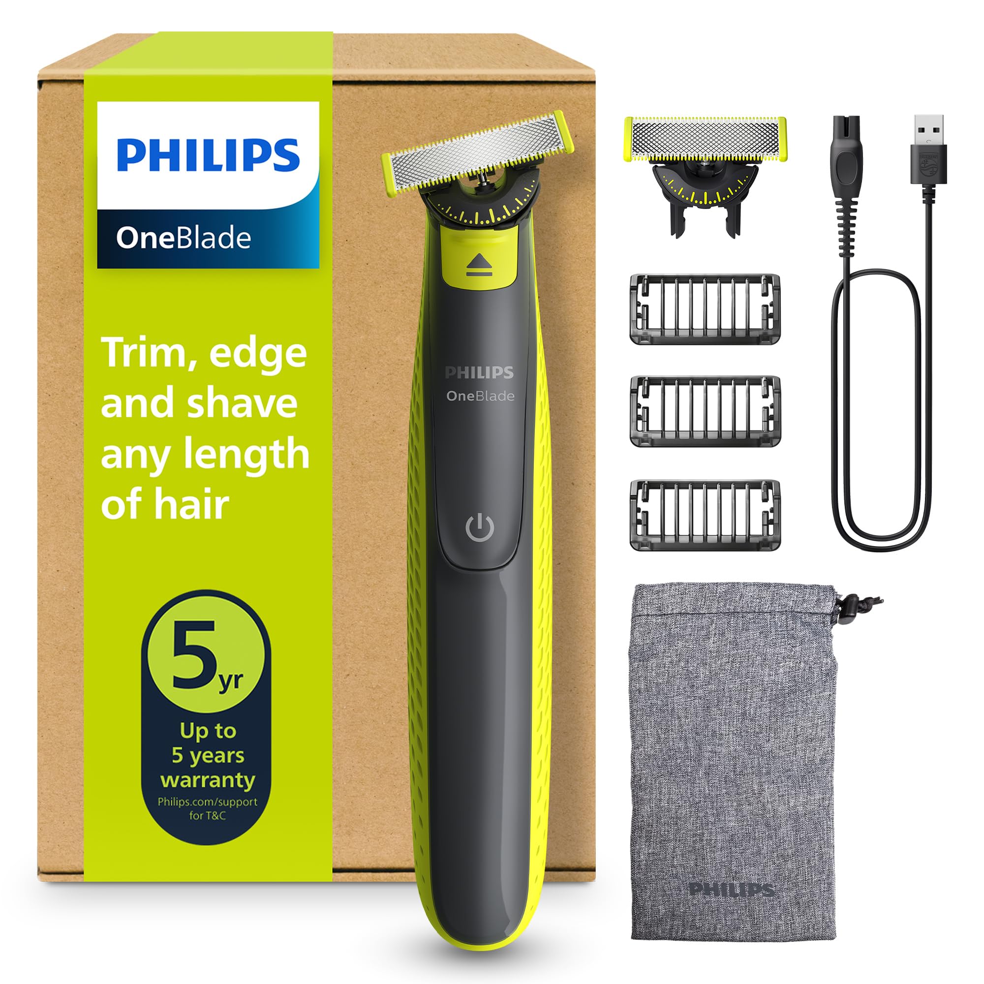 Philips OneBlade 360 Auténtico Recortadora y afeitadora eléctrica para barba, 2 cuchillas 360