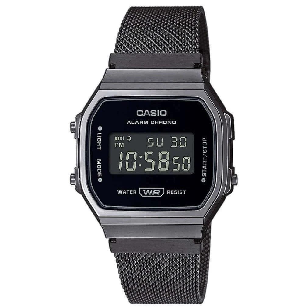 Casio Reloj Cuarzo Unisex 37.00mm con dial Digital Negro y Correa de Pulsera de Metal Negro A168W