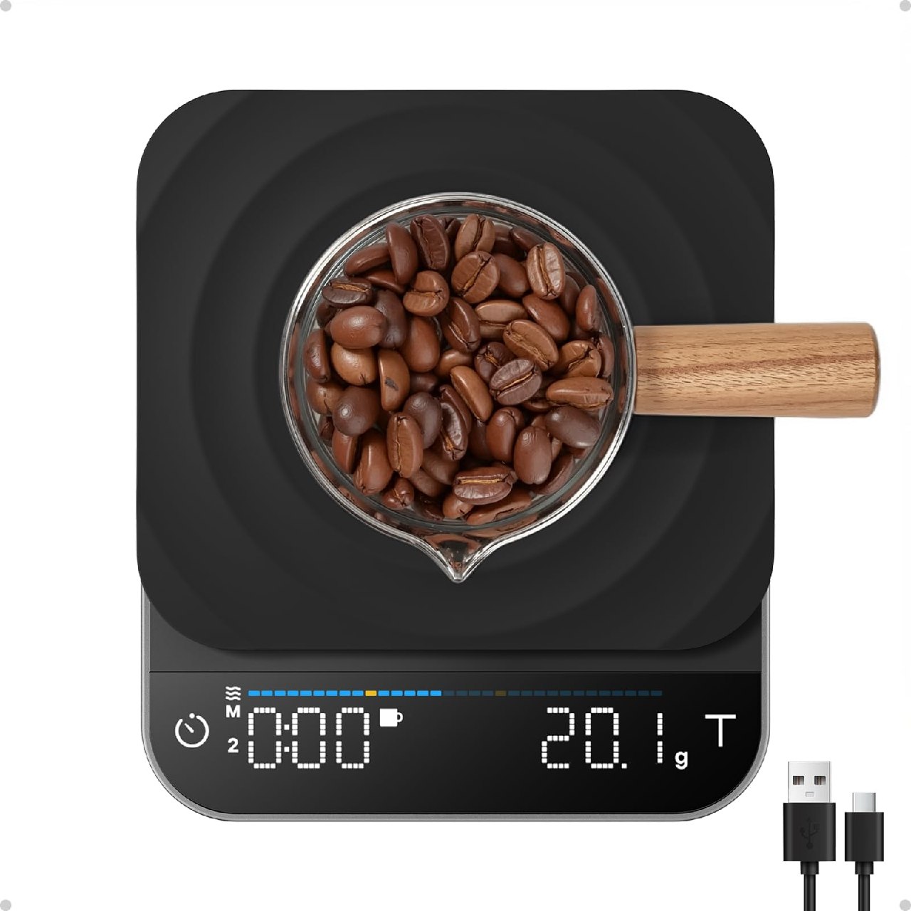 RENPHO Bascula Cafe, Báscula Espresso con Temporizador, Báscula pour Over Recargable de Alta Pr