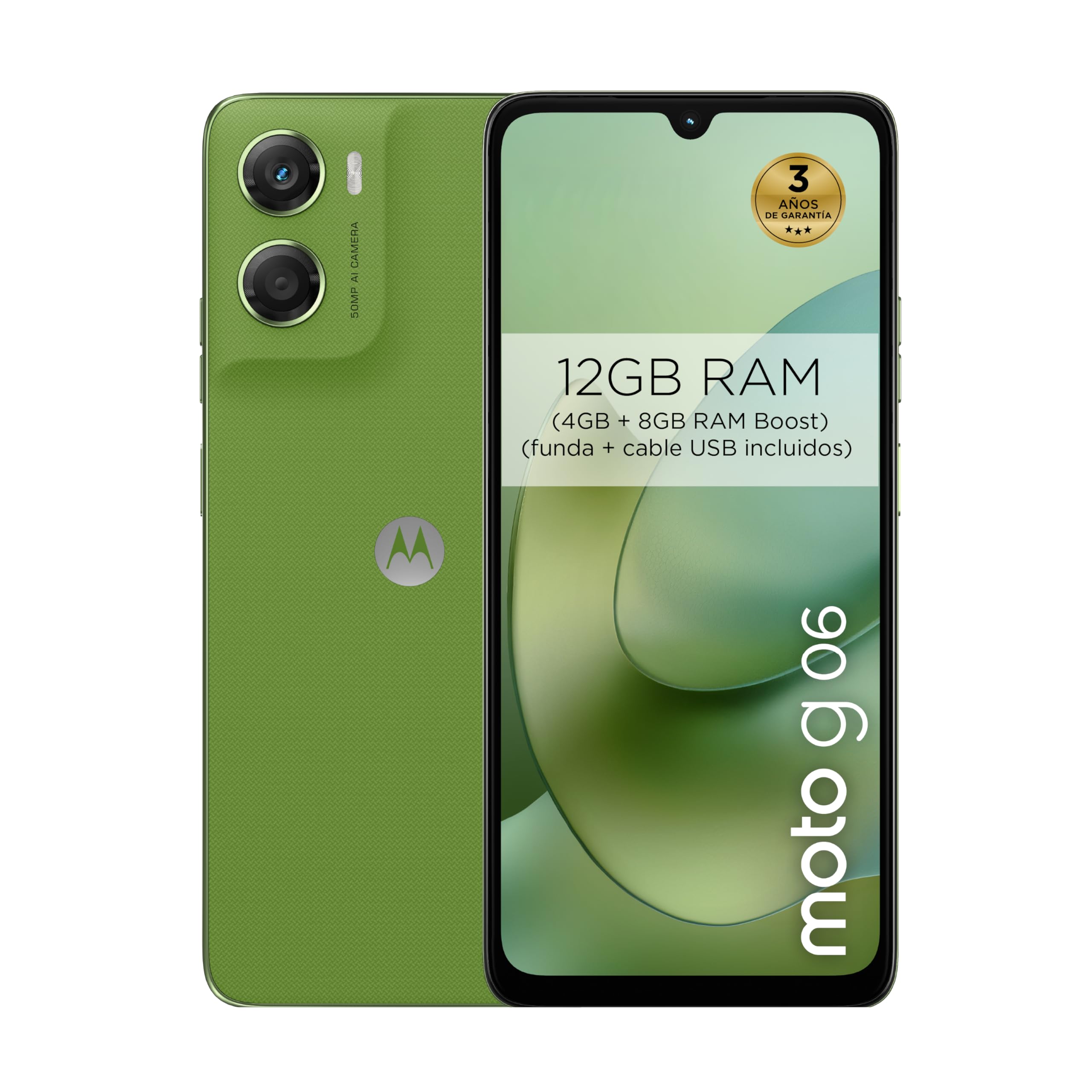 Moto G06 12Gb (4Gb+8Gb RAM Boost)/256Gb Color Pantone Tendril, Gran Pantalla 6.88" Con Sonido Dol