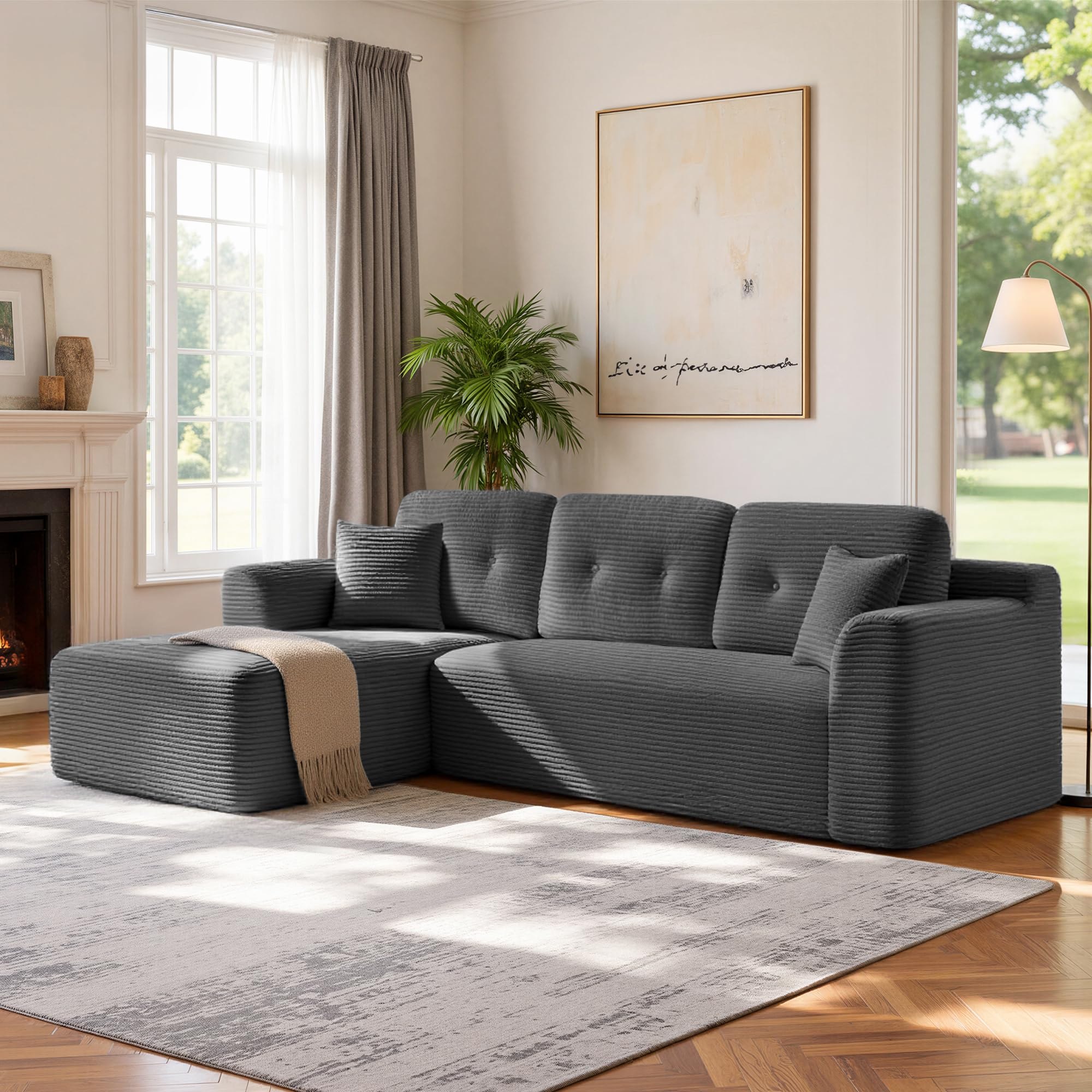 VASAGLE Sofá Esquinero, Sofá Modular de 244 cm, Entrega Compacta, Sin Montaje, con Gran Chaise
