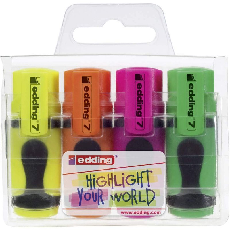 edding 7 minimarcador fluorescente - colores neón - juego de 4 rotuladores fluorescentes - punta