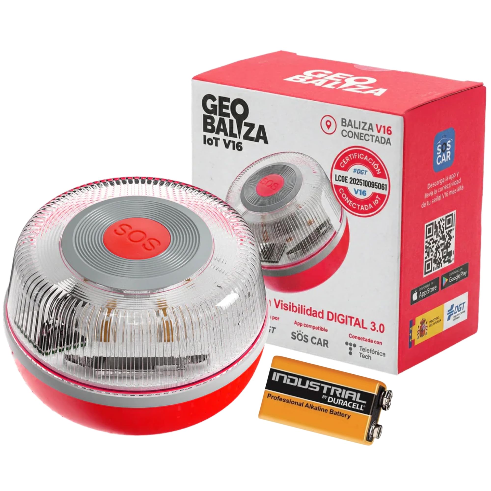 Geobaliza Baliza V16 Homologada DGT con Geolocalizador Luz de Emergencia Coche Certificada DGT
