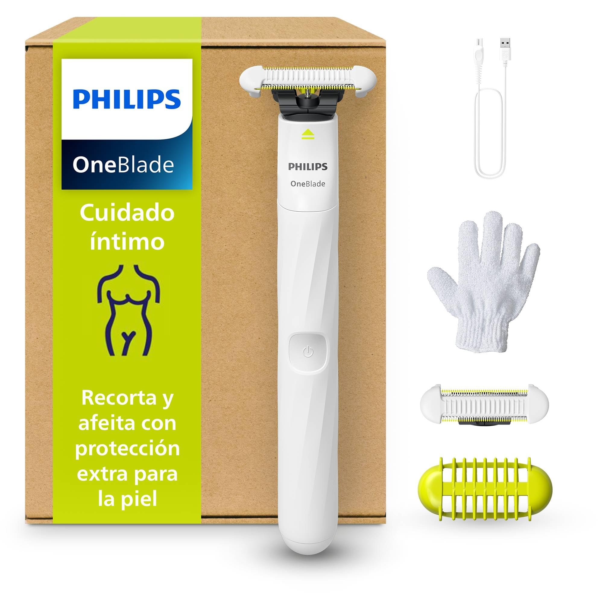 Philips OneBlade Intimate, Cuidado Íntimo, Recorta y Afeita con Protección Extra para la Piel