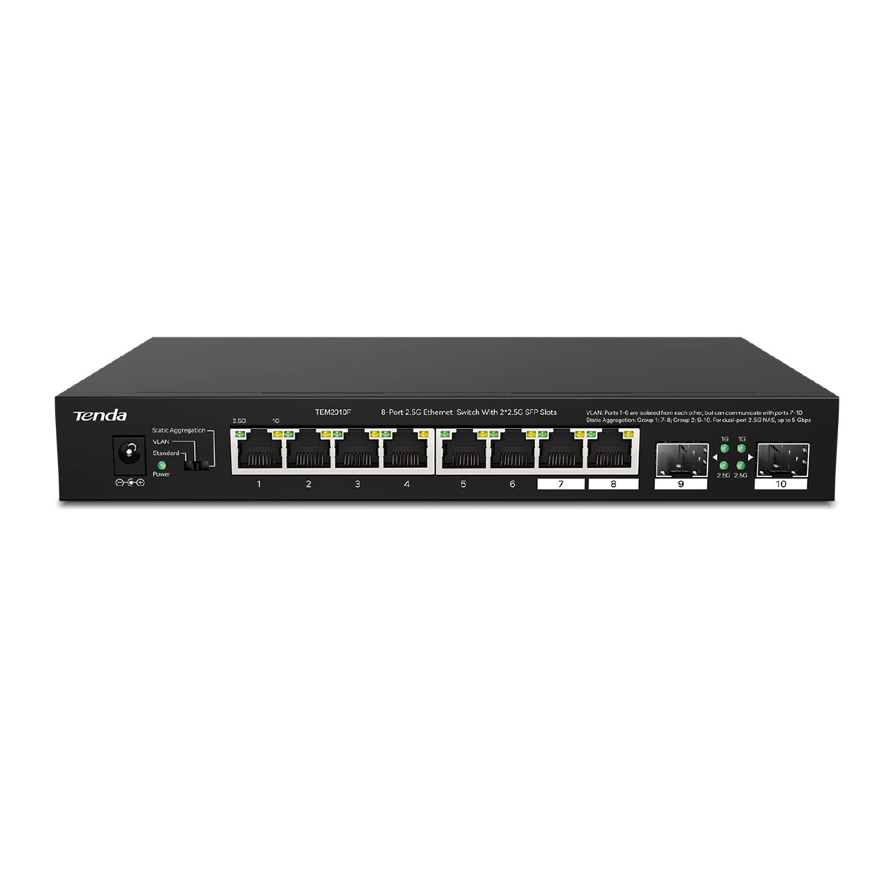 Tenda TEM2010F Switch Ethernet de 10 Puertos 2.5G, 2 Puertos SFP, VLAN, Agregación Estática, Co