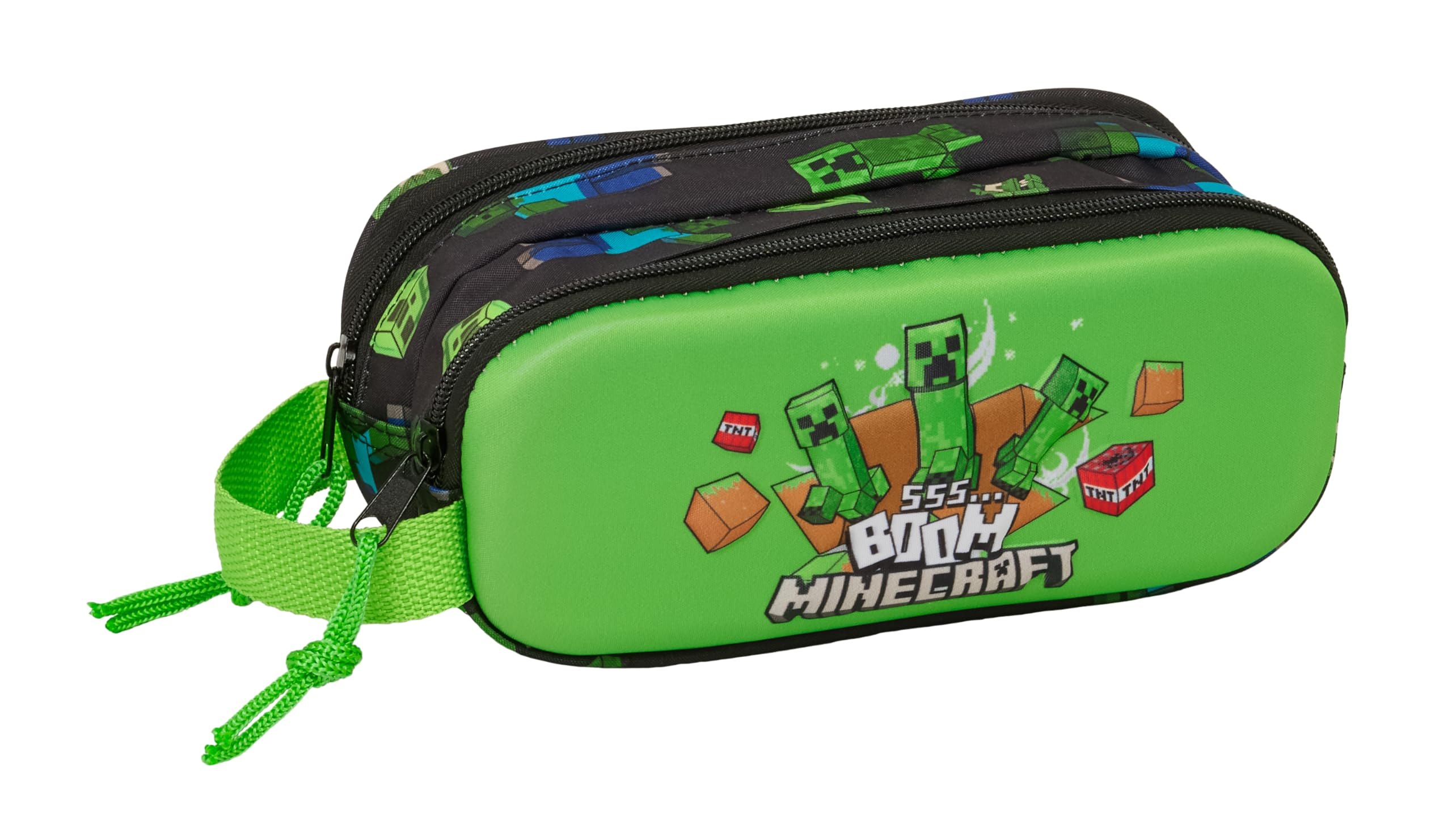 MINECRAFT - Portatodo Doble 3D, Estuche Infantil, Estuche Niño, Ideal para Niños en Edad Escola