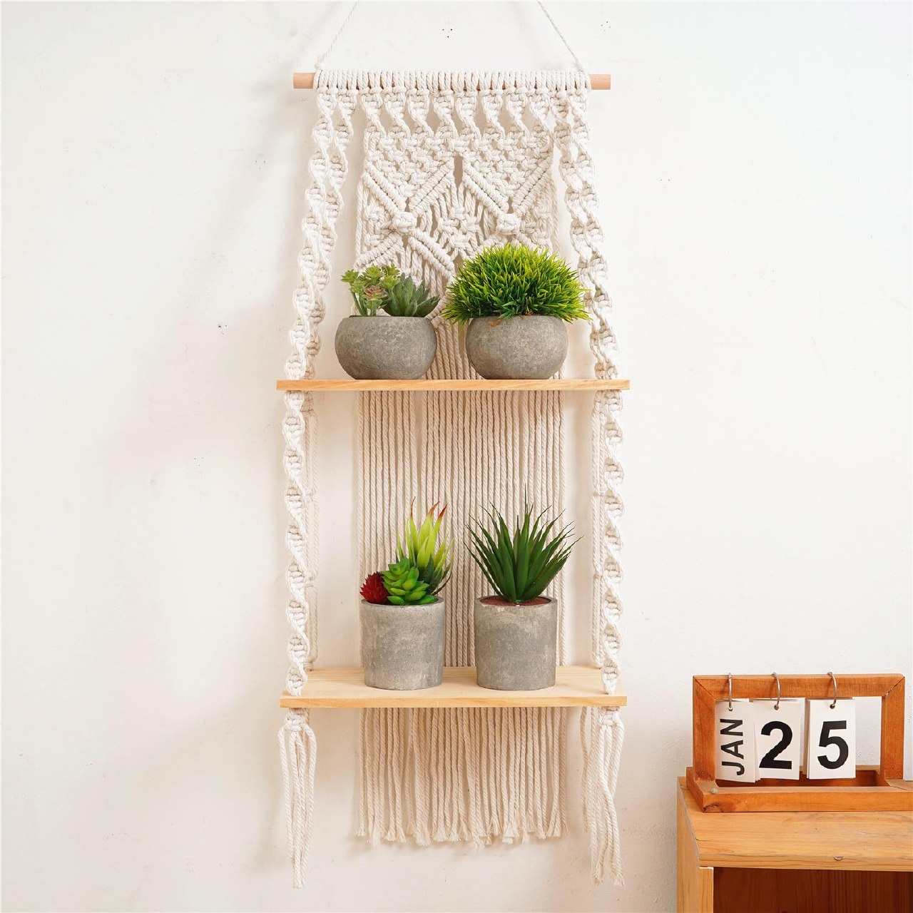 lomonmen Estante Colgante de Pared de macramé Bohemio,Borla Tejida a Mano Estante Flotante,Estan