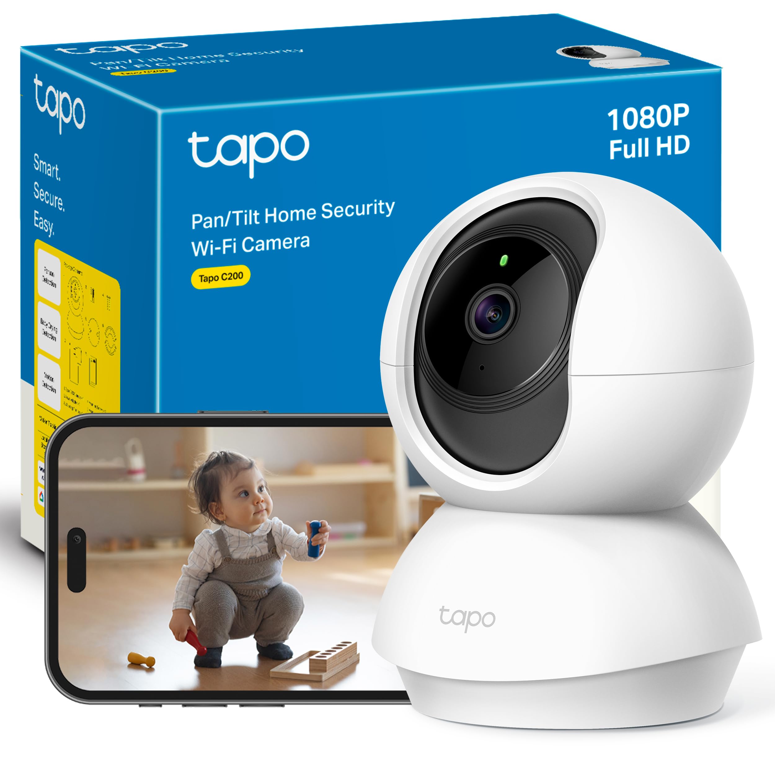 Tapo C200 - Cámara de Vigilancia WiFi Interior 360º, 1080p, Detección IA