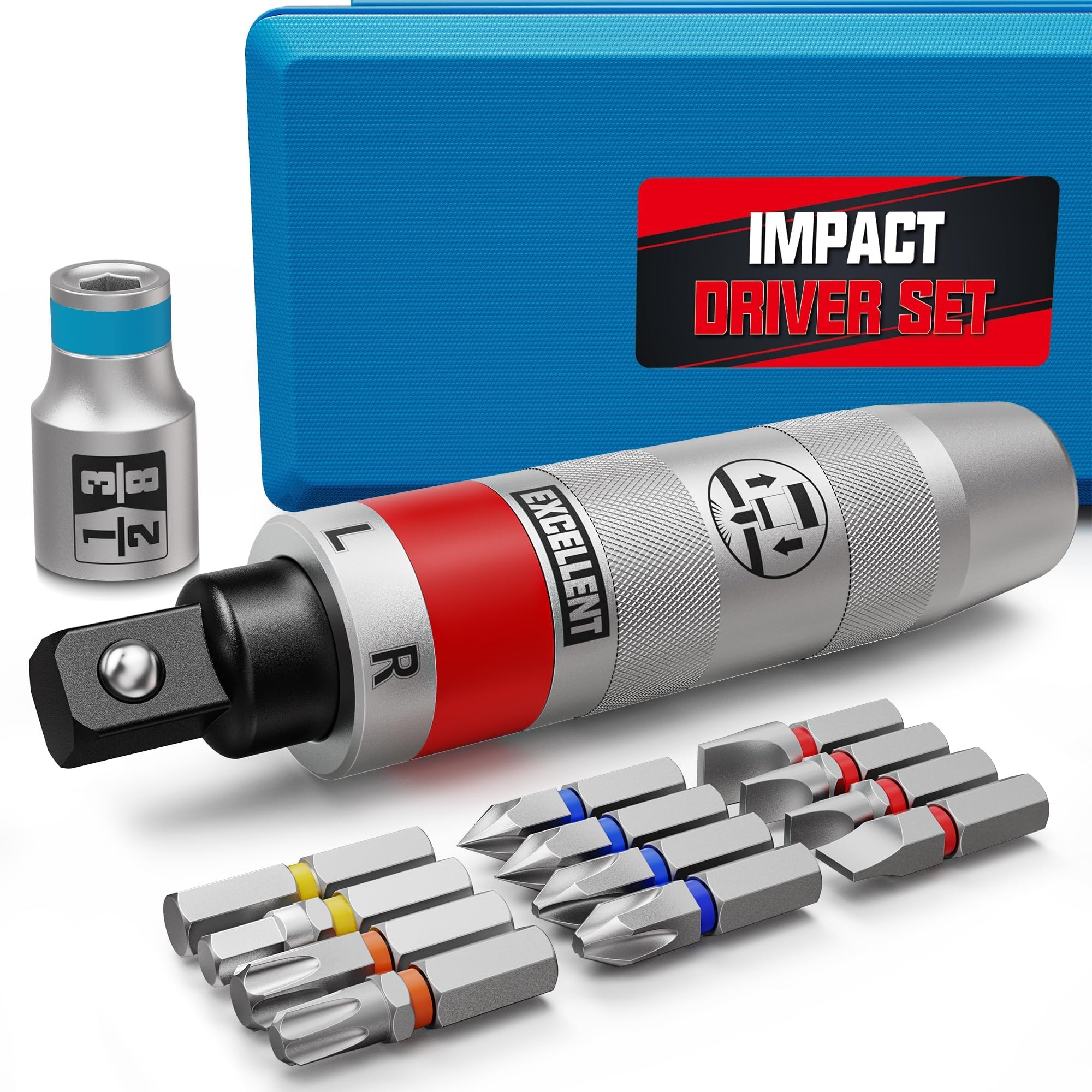 Arwealxs Juego de 13 Destornillador de Impacto, 1/2 Pulgada Destornillador Impacto Manual, Destor