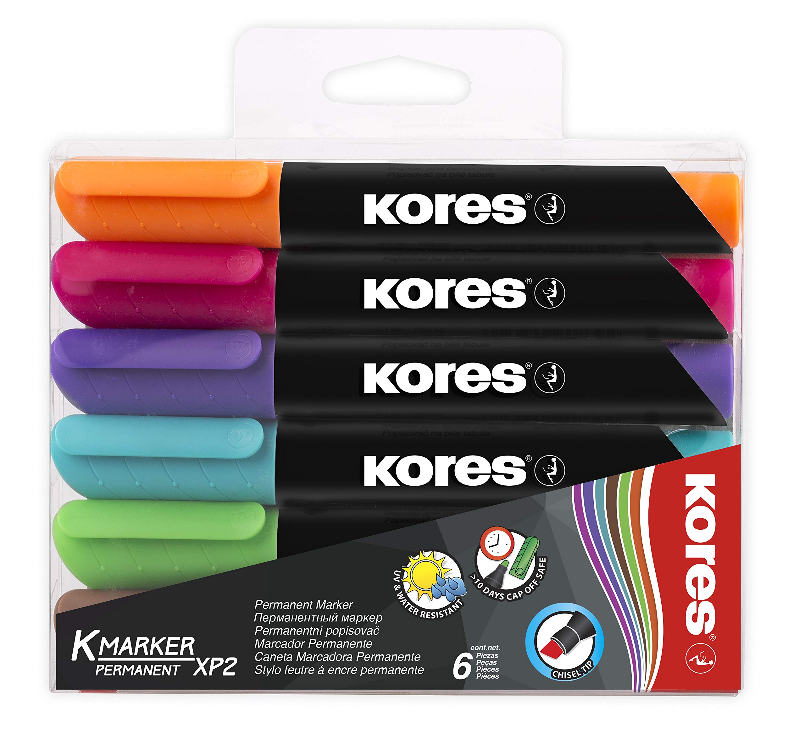Kores M20903 Xp2 - Rotulador permanente (punta biselada, 3-5 mm, 6 colores)