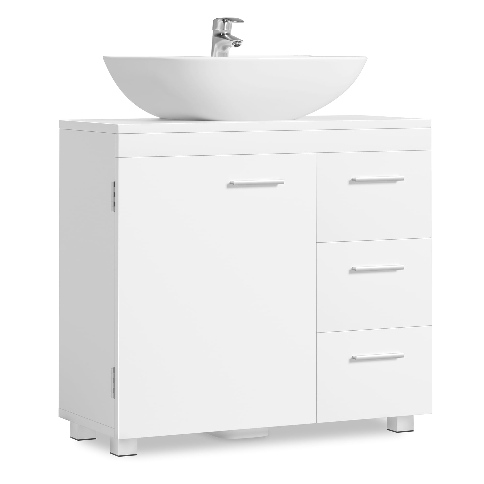 VASAGLE Mueble Bajo Lavabo, Armario de Baño, 3 Cajones, 2 Compartimentos Detrás de la Puerta, A