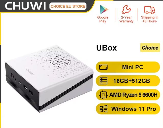 Chuwi UBox: Mini PC AMD Ryzen 5 6600H 16 GB DDR5 512 GB SSD Windows 11 Pro 📱