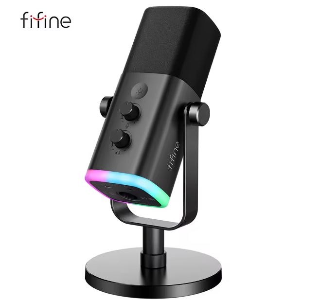 FIFINE-micrófono dinámico USB/XLR con botón de silencio táctil. Micrófo