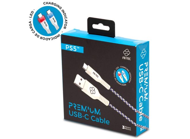 FRTEC Cable USB-C Premium para PlayStation 5 3 m. Cable trenzado de 3m con LED i