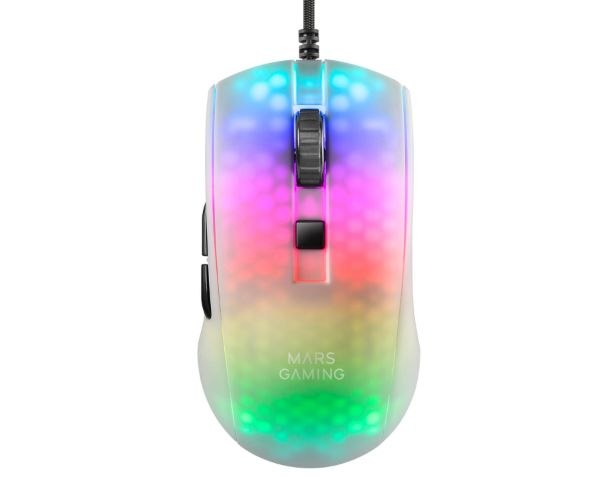 Mars Gaming MMR Ratón Gaming RGB 12800 DPI Blanco. Carcasa translúcida ultrali