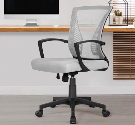 Yaheetech Silla de Oficina con Ruedas Malla Gris. Respaldo y asiento de malla tr