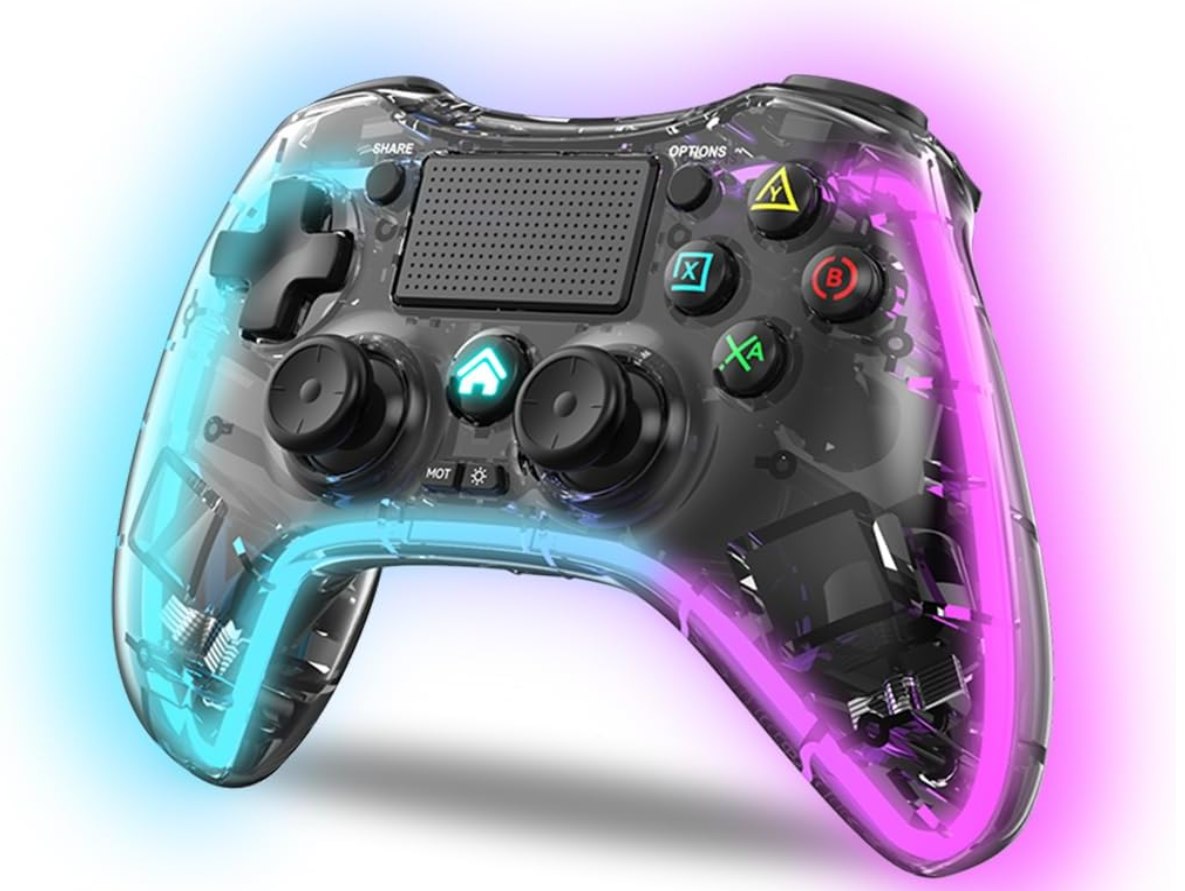 NK Mando Inalámbrico para PS4/PC/Android Negro Transparente. Doble vibración, s
