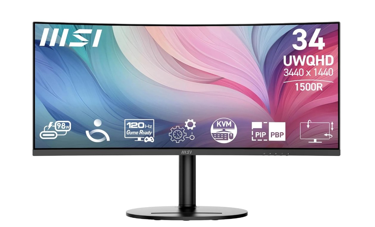 MSI Modern MD342CQP Monitor Curvo 34'' UWQHD 1500R. Panel VA 3440×1440, curvatu