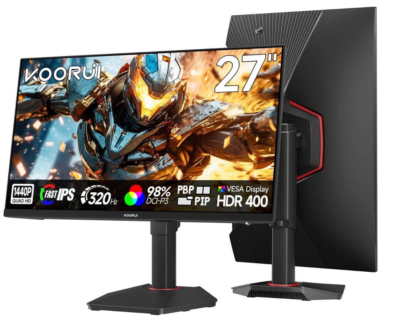 KOORUI G2721E Monitor Gaming 27" QHD 320 Hz Fast IPS. Panel Fast IPS 2560x1440