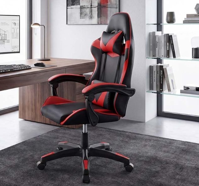 Duehome Viper Silla Gaming Ergonómica Reclinable Negro y Rojo. Respaldo envolve