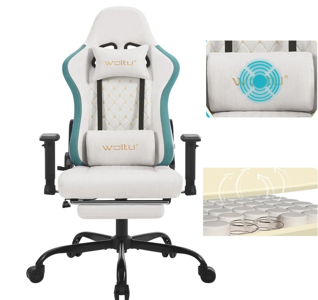 WOLTU Silla Gaming Con Masajeador. Soporte lumbar con masaje y reposacabezas aju