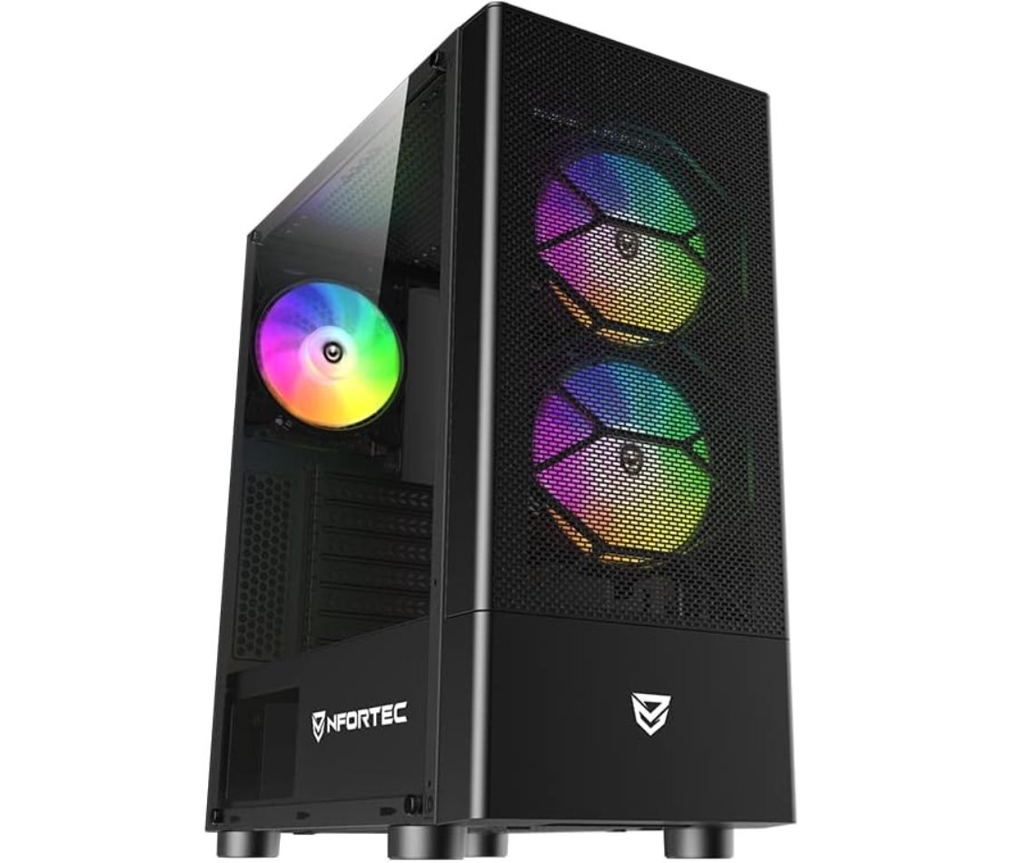 Nfortec Caelum Caja PC Gaming ATX. Frontal mallado con 3 ventiladores RGB preins