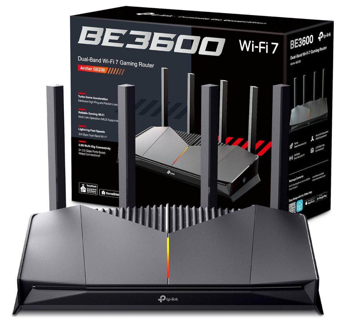 TP-Link Archer GE230 Router Gaming Wi-Fi 7 BE3600. Wi-Fi 7 con MLO y 4K-QAM, has