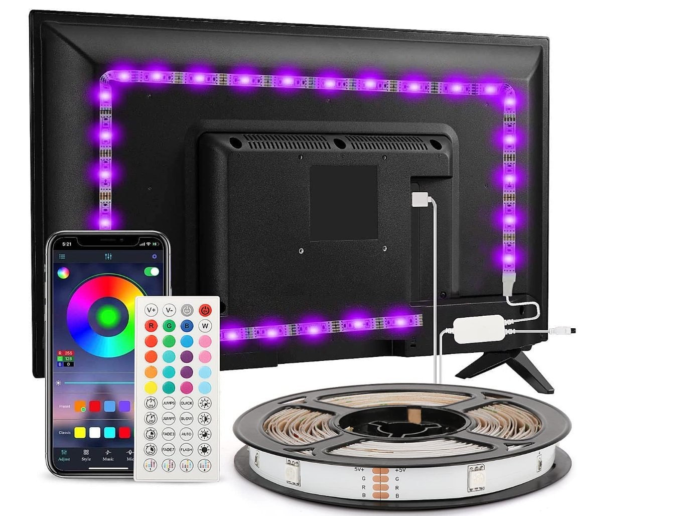 Enteenly Tira LED TV RGB 3M Para TV 40-65 Pulgadas. 90 Leds 5050 Con 16 Millones