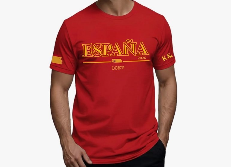 Camiseta España Mundial 2026 Hombre. 100% algodón con bandera española en la