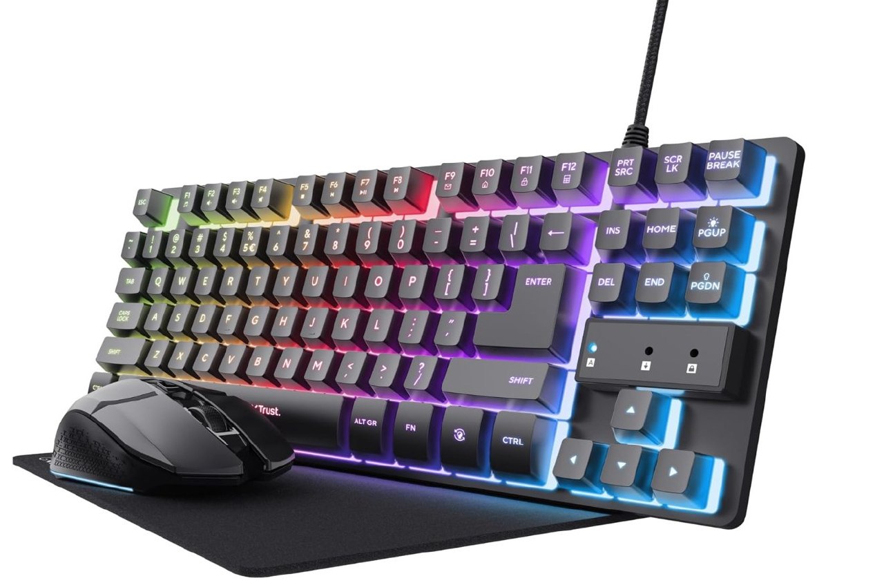 GXTrust Pack Teclado Gaming Ratón y Alfombrilla Combo 3 en 1. Teclado TKL con p