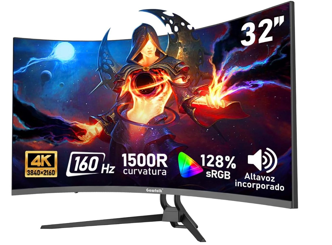 Gawfolk Monitor Curvo 32" 4K 160Hz. Curvatura 1500R con 128% sRGB y contraste 30