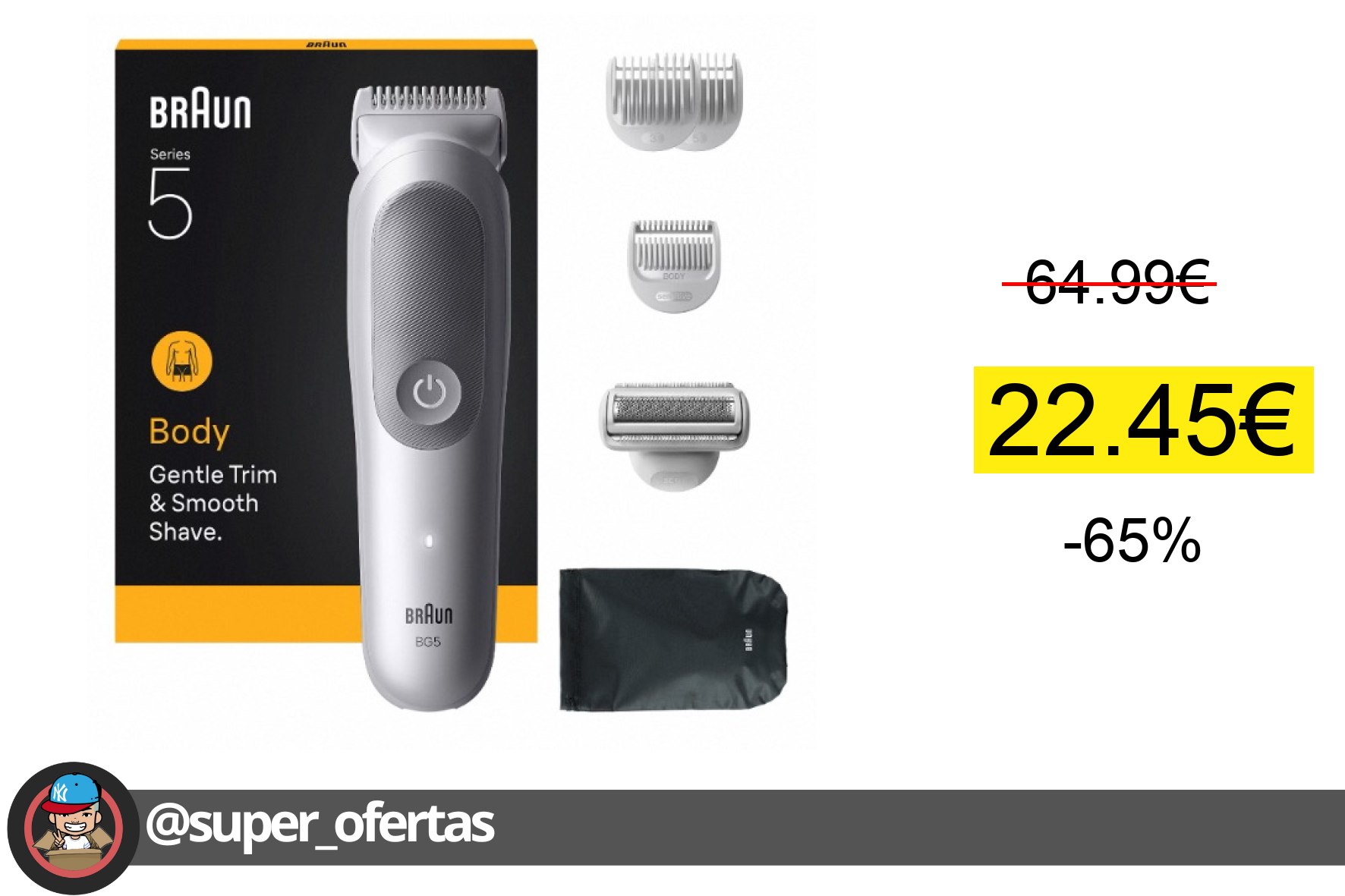 〽 Braun BodyGroomer Series 5, Afeitadora Corporal para Hombre con Accesorio de Rasurado, Afeita