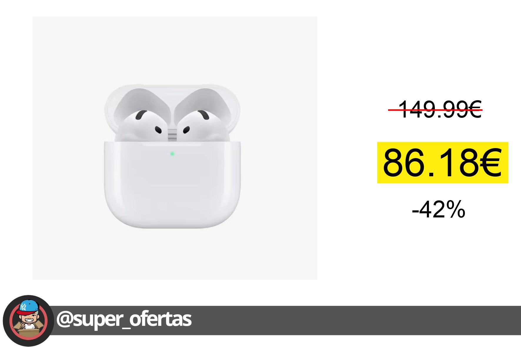 Cuponazo 〽 Auriculares Inalámbricos Apple AirPods 4 , Bluetooth 5.3, Chip H2, Au