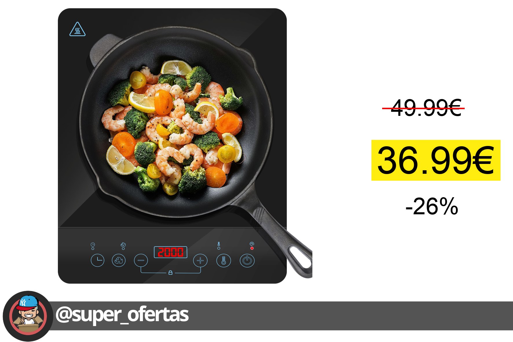 Cuponazo 〽 Aigostar Placa de Inducción Portátil de 1 Fuego, 2000W Ultra Fina, 1