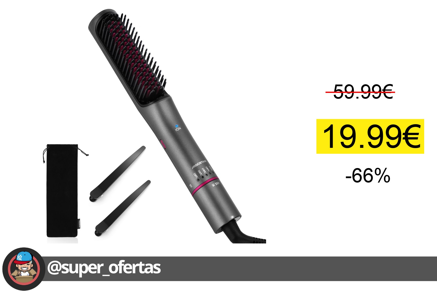 Cuponazo 〽 AIGOSTAR Cepillo Alisador Pelo Iónico con 5 Ajustes de Calor, Luz Inf
